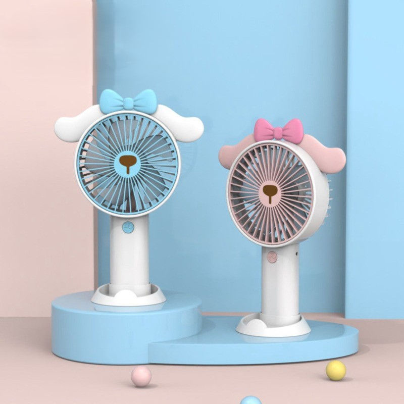Thumbnail: Cute Kawaii Fan with USB Cable & Mobile Stand | Rechargeable | 14 Cm | Hand Fan