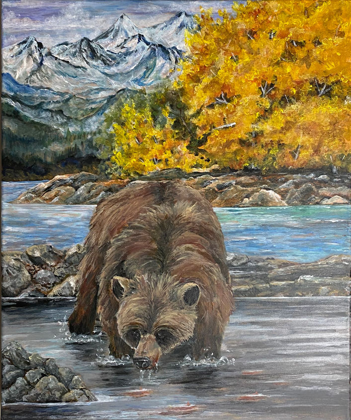 Kodiak bear fishing Reds in an Alaskan Autumn setting. 