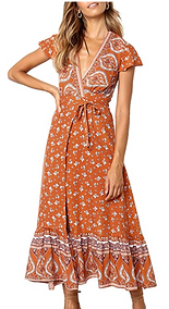 Orange pattern wrap dress size M.png