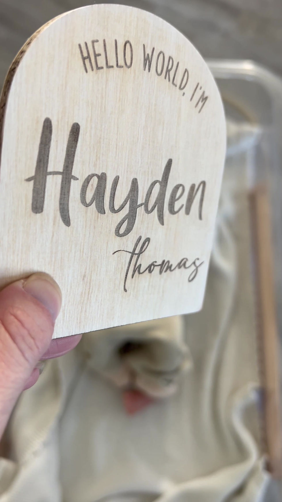 Thumbnail: Wooden Announcement Sign -  Arch Wood Name Sign
