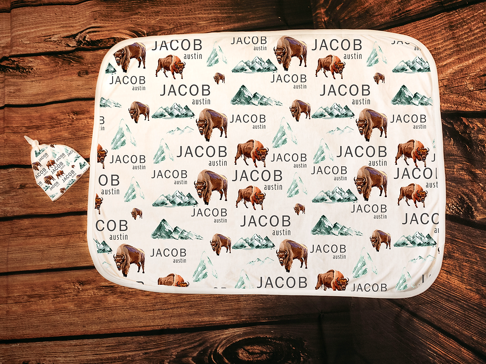 Thumbnail: Custom Name Baby Swaddle - Woodland Buffalo