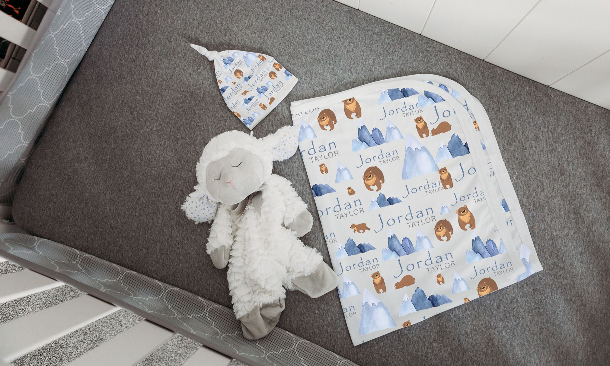 Custom Name Baby Swaddle - Woodland Bear