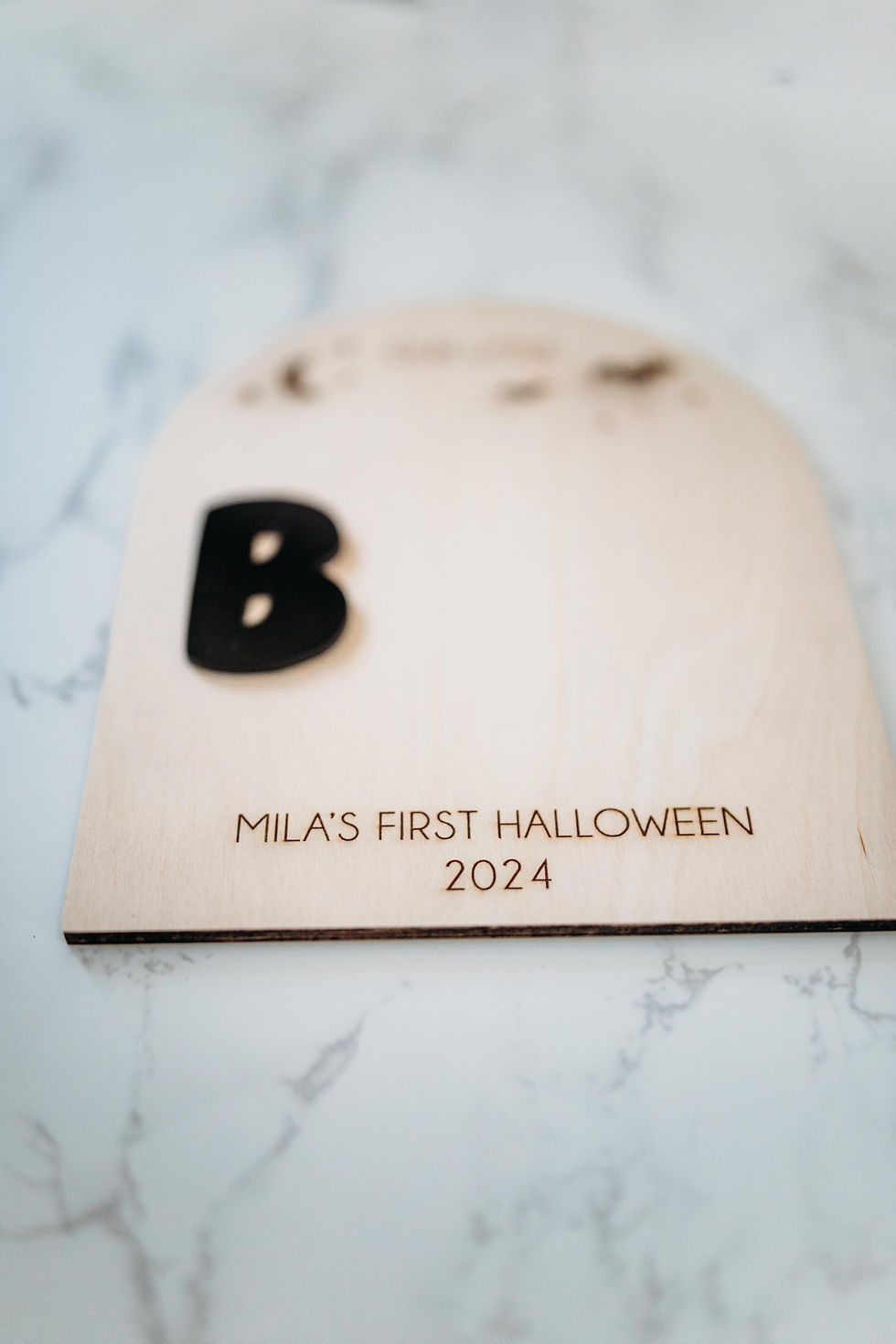 Thumbnail: Wooden Holiday Newborn Footprint - Halloween Boo