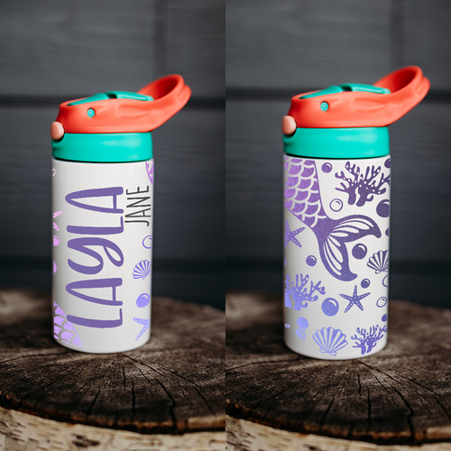 Personalized Mermaid Tail Water Bottle - Stainless Steel 12oz/18oz/32oz - Custom Gift For Girls, Kids, Back To School & Birthdays