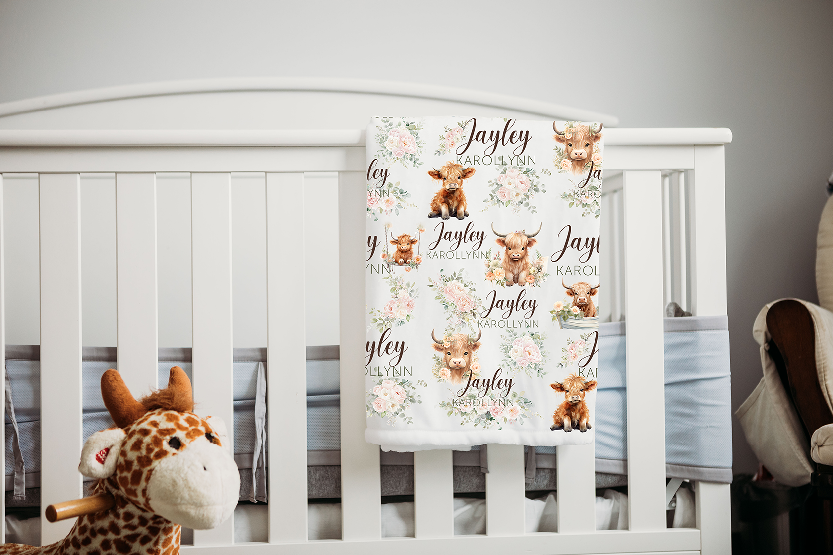 Custom Name Baby Blanket - Highland Cow