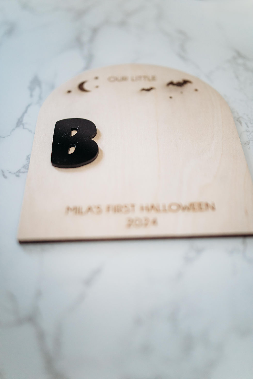 Thumbnail: Wooden Holiday Newborn Footprint - Halloween Boo