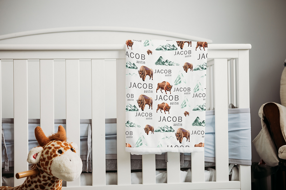 Custom Name Baby Blanket - Woodland Buffalo