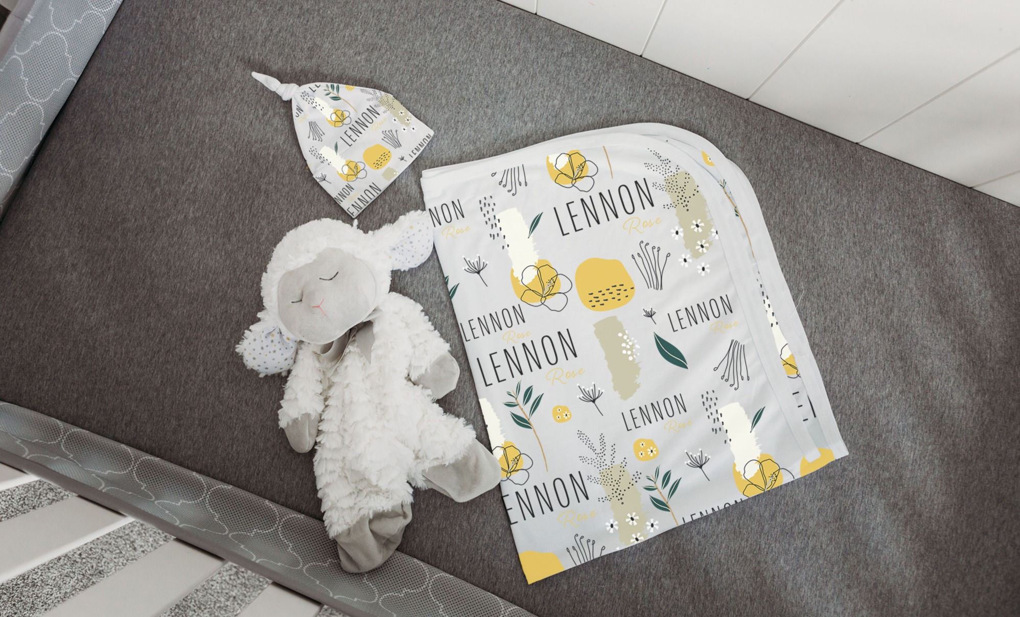 Custom Name Baby Swaddle - Yellow Floral
