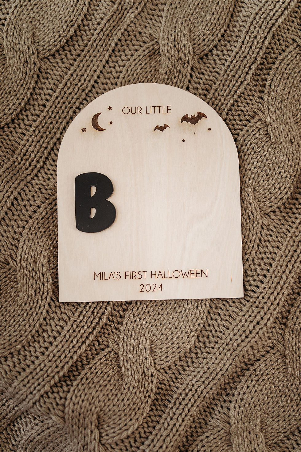 Thumbnail: Wooden Holiday Newborn Footprint - Halloween Boo
