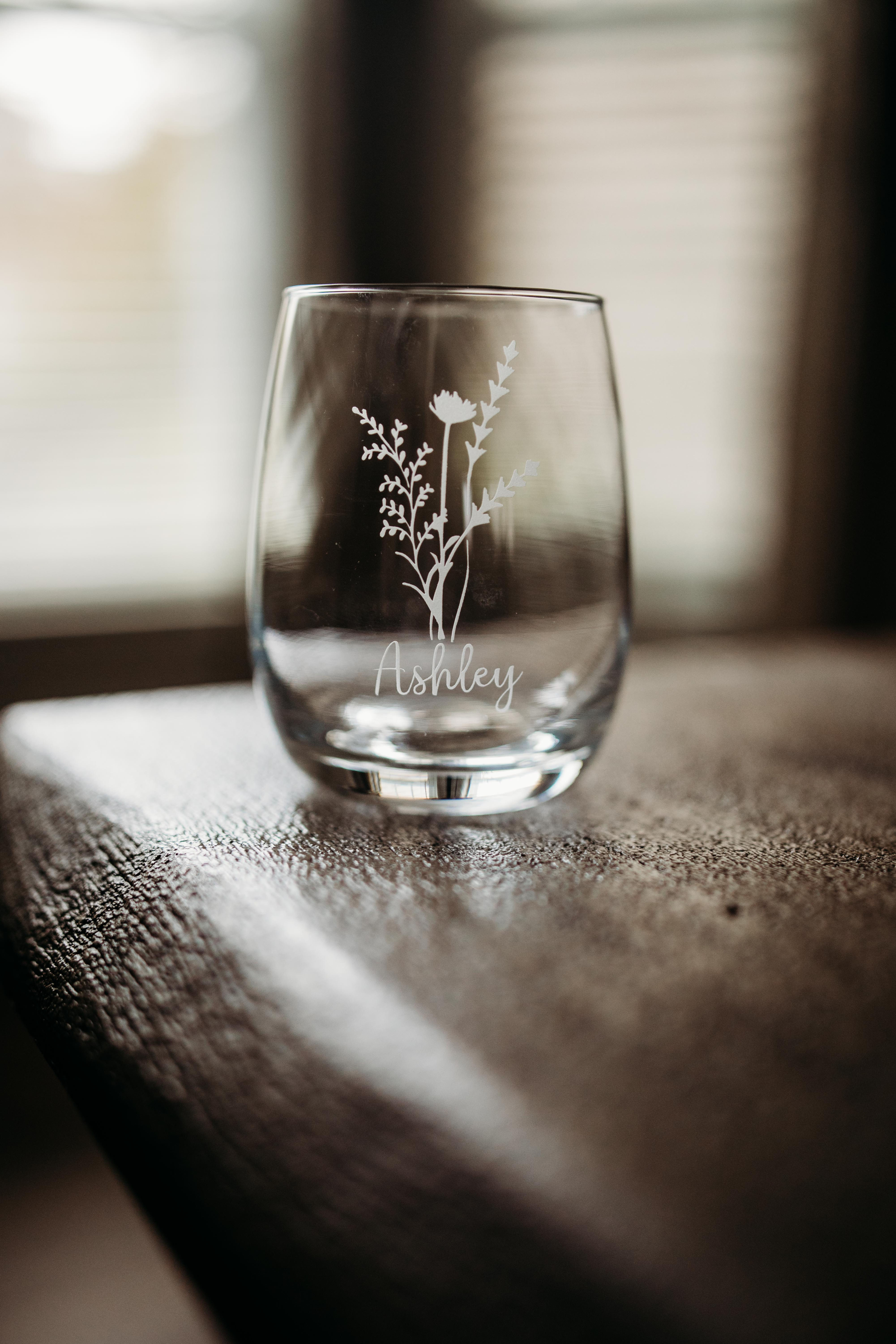 Stemless Floral Name Wine Glass