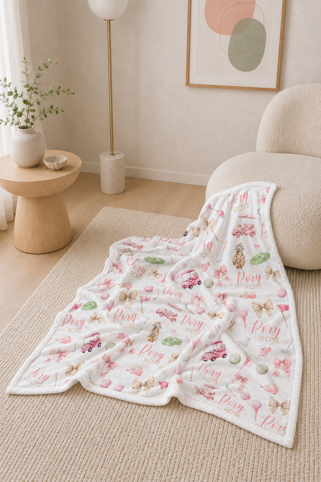 Custom Name Baby Blanket - Pink Golf