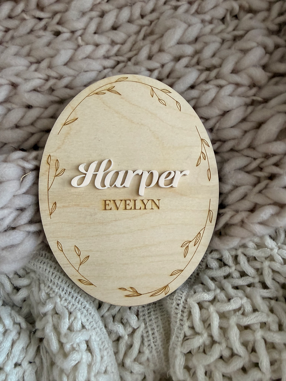 Thumbnail: Engraved Wooden Name Sign - Floral frame engraved sign