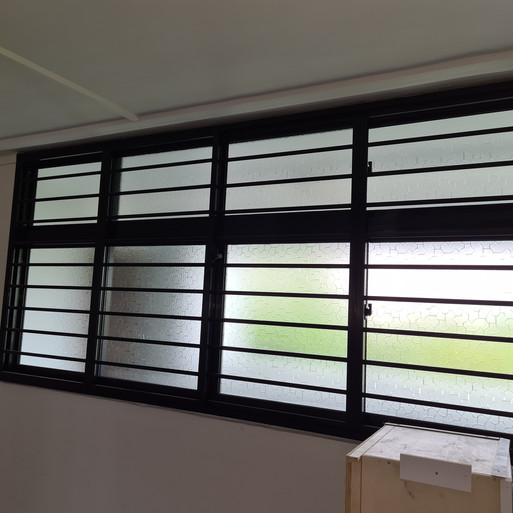 2-Tier Sliding Window (Black Frame c/w Black Frosted Glass)