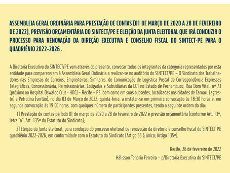 Assembleia de prestação de contas e de eleição da junta eleitoral para renovação da direção