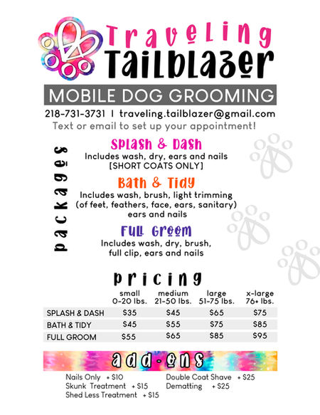 Price Sheet, services sheet, services poster