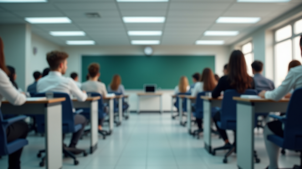 Eye-level view of a modern classroom with AI-powered learning devices