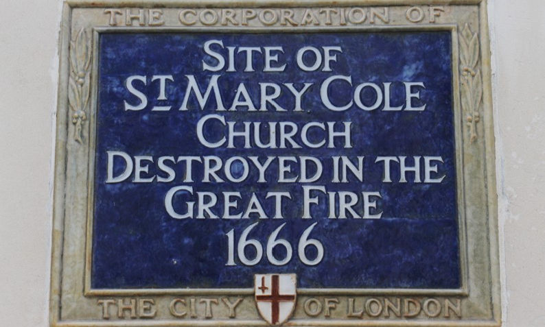 Blue plaque on Old Jewry, near the corner with Cheapside