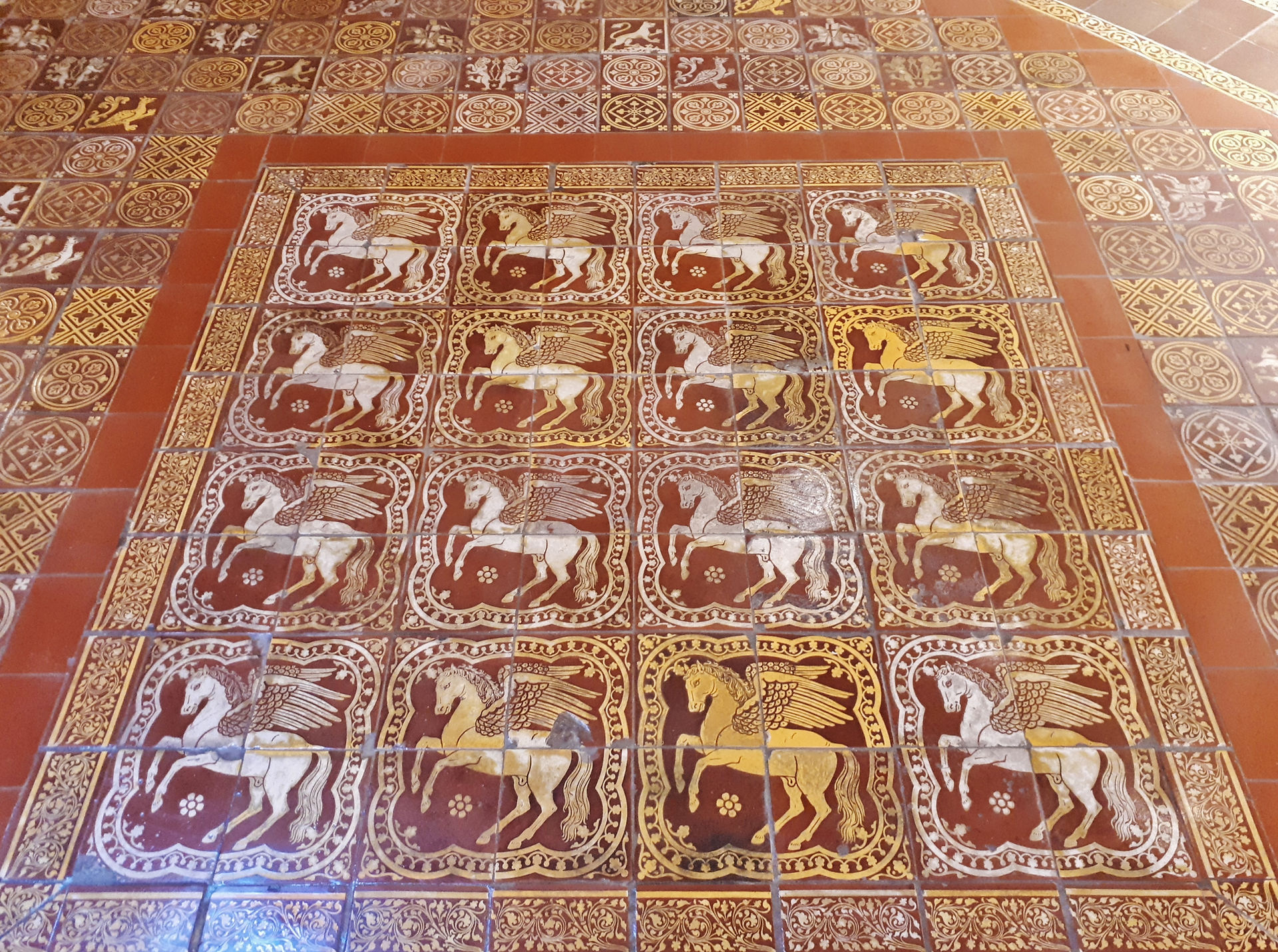 Pegasus floor tiles representing Inner Temple in the triforium of Temple Church