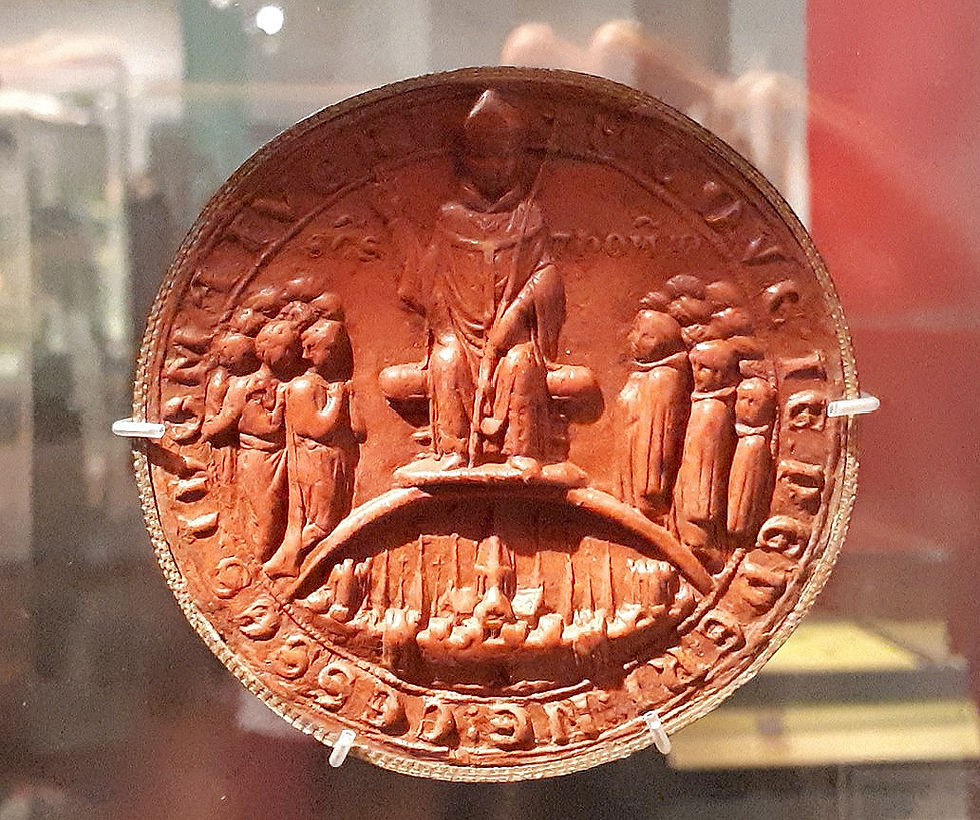 Reverse of City of London Common Seal of c.1220, photographed in 2021 in the Museum of London (soon to reopen as the London Museum)
