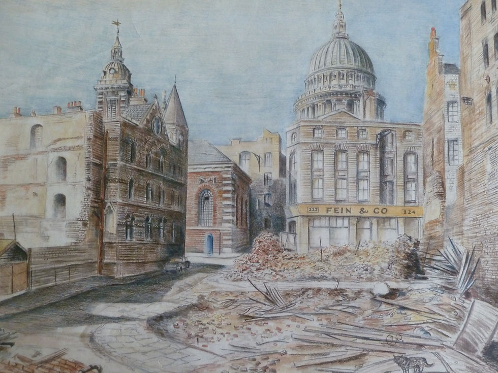 St Benet Paul's Wharf and St Paul's Cathedral 1971. © Hubert Pragnell, reproduced with permission