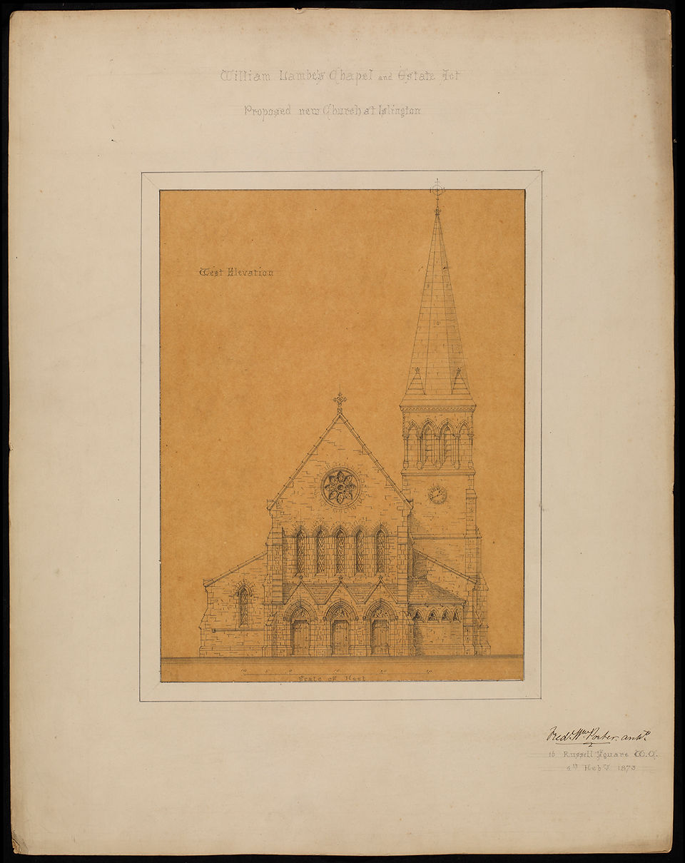 FW Porter's drawing for St James' Church, Islington (built 1875). Picture source: Clothworkers' Company