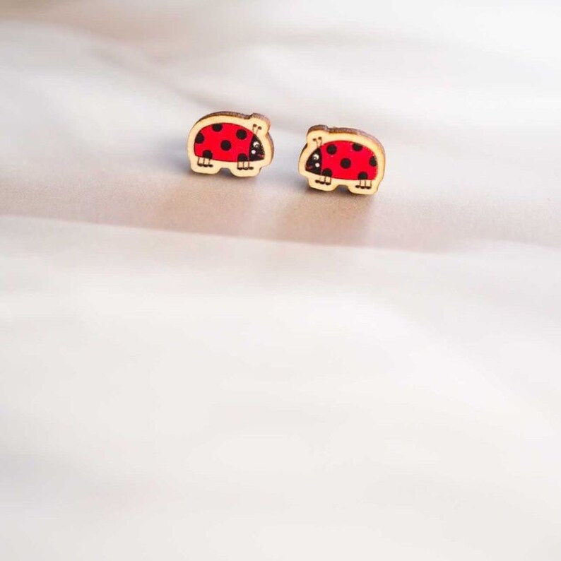Thumbnail: Ladybird Wooden Earrings