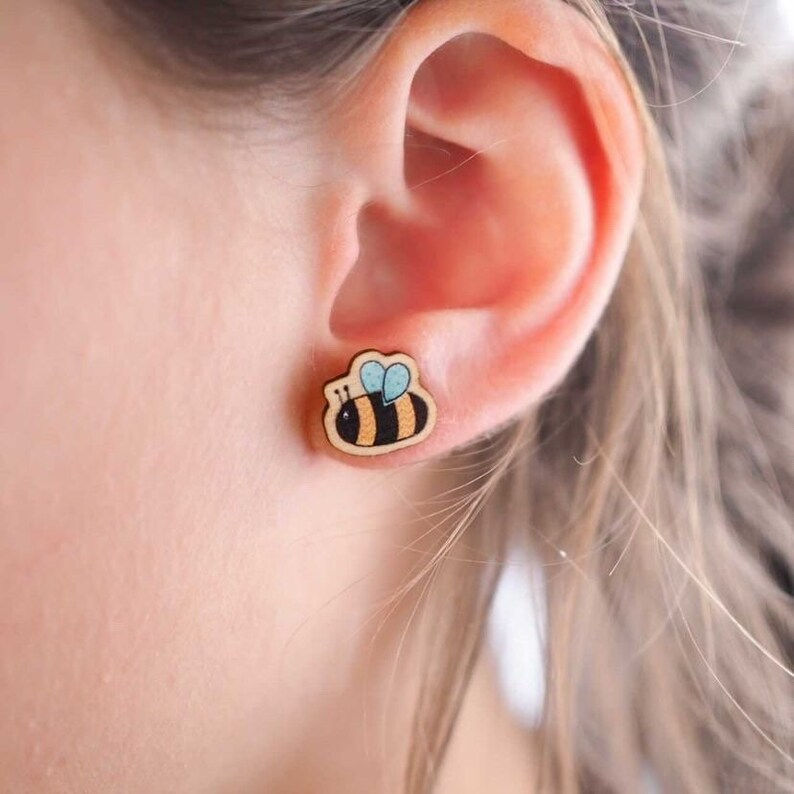 Thumbnail: 6 x Bee Wooden Earrings