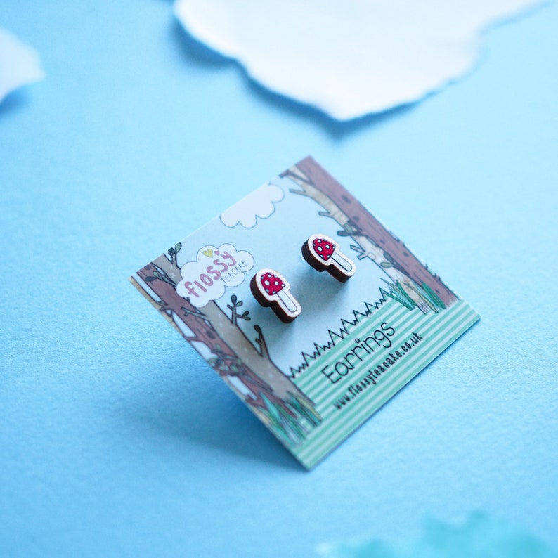 Thumbnail: Toadstool Wooden Earrings