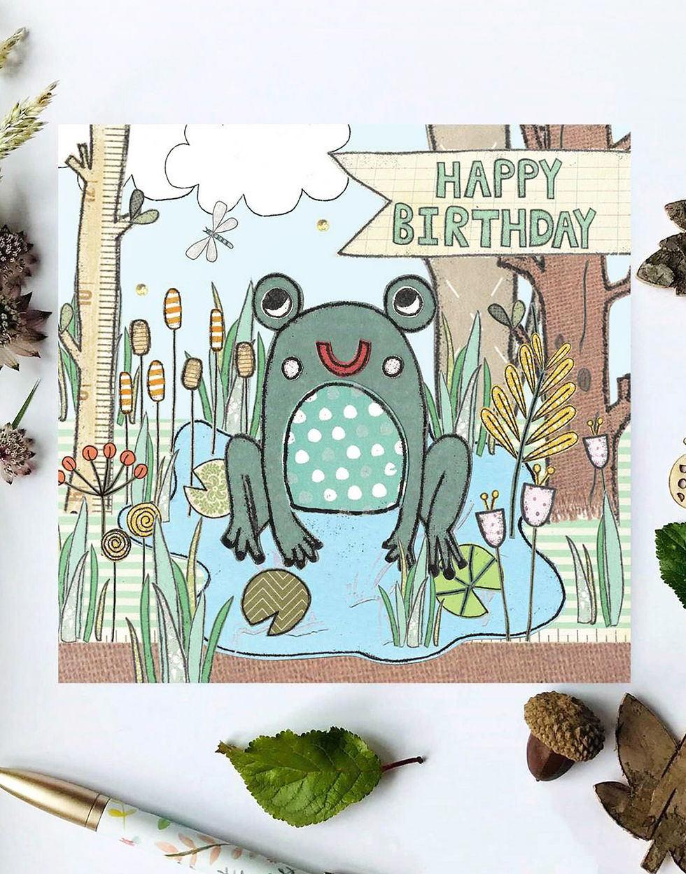 3 x Frog Woodland Birthday Card