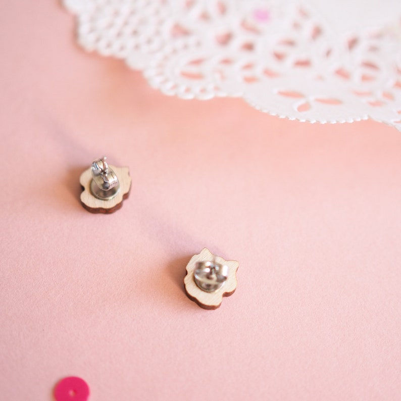 Thumbnail: 6 x Pink Floral Wooden Earrings