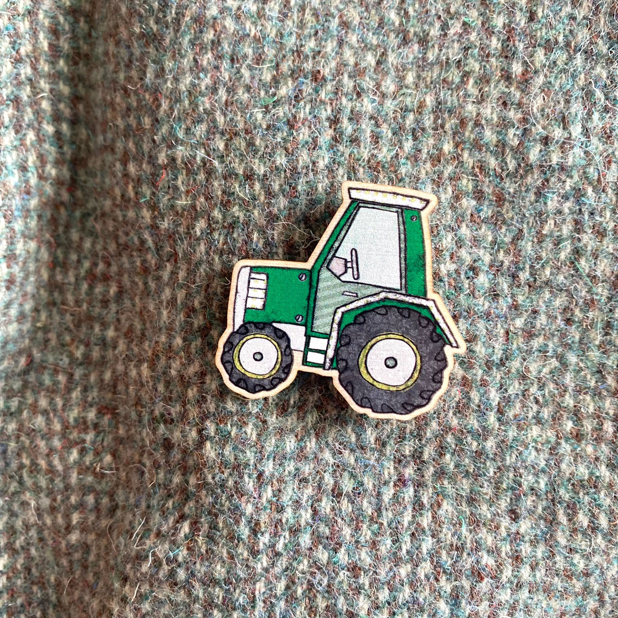 Tractor Wooden Pin Badge
