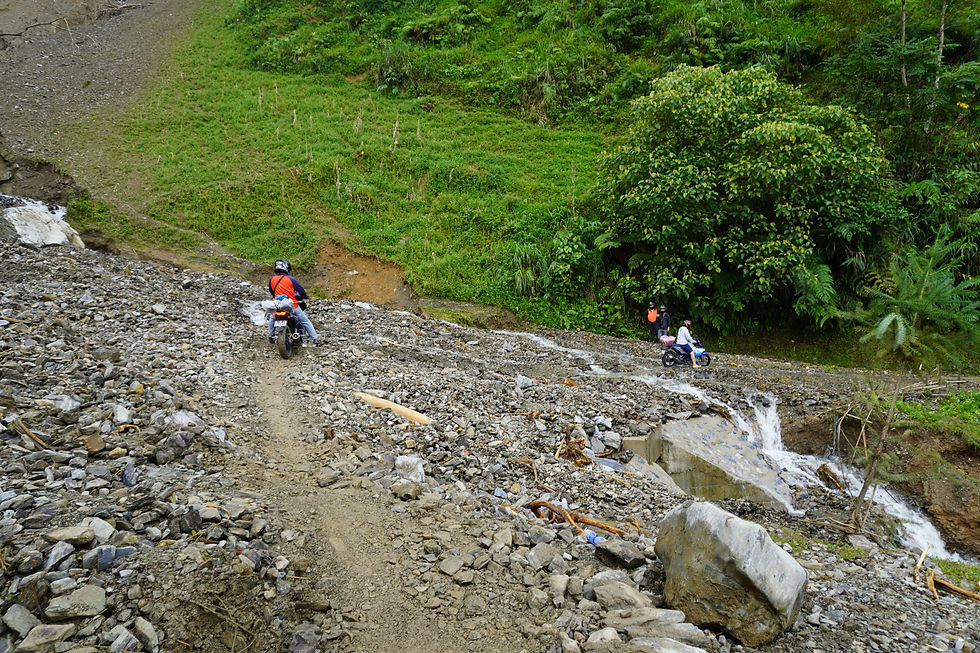 riding over a landslide and stream