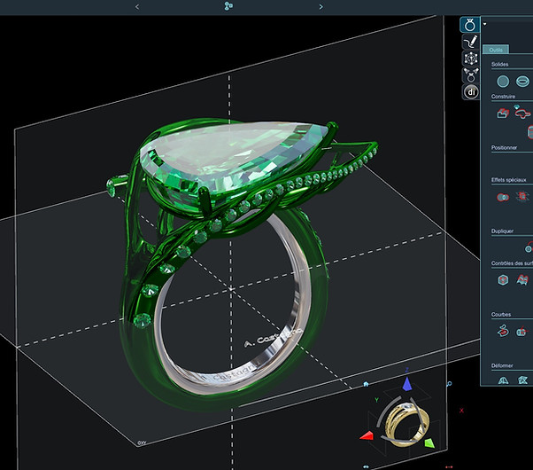 Modélisation sur 3Design d'une bague feuille en titane et or.jpg