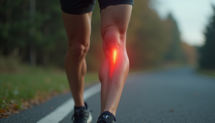 Close-up view of a runner's lower leg showing the medial tibia area