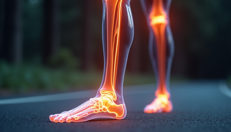 Close-up view of a runner’s lower leg showing the tibia area