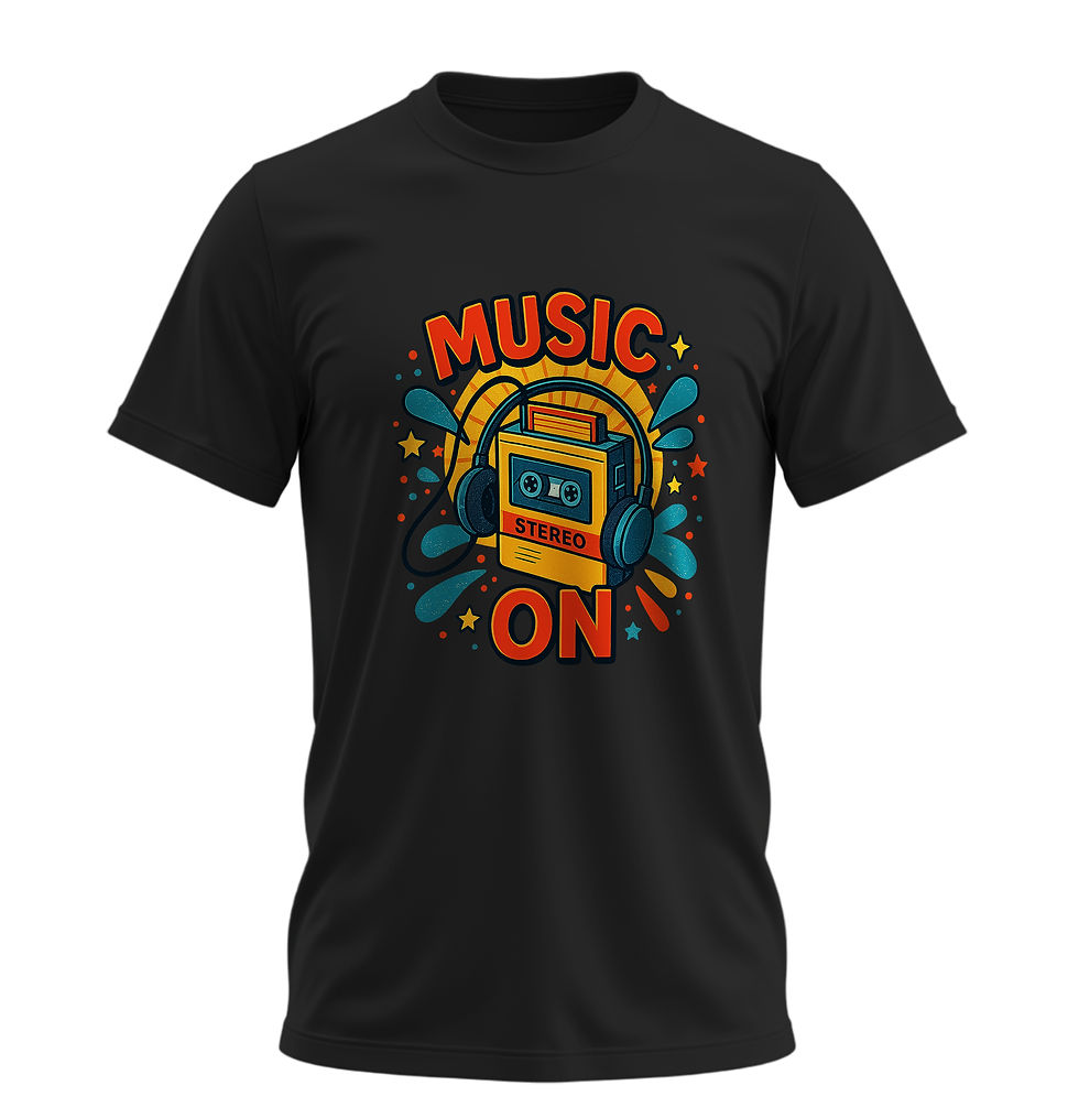 Küçük resim: Music On Tişört – %100 Pamuk Unisex Supreme Kumaş Retro Tasarım Tshirt