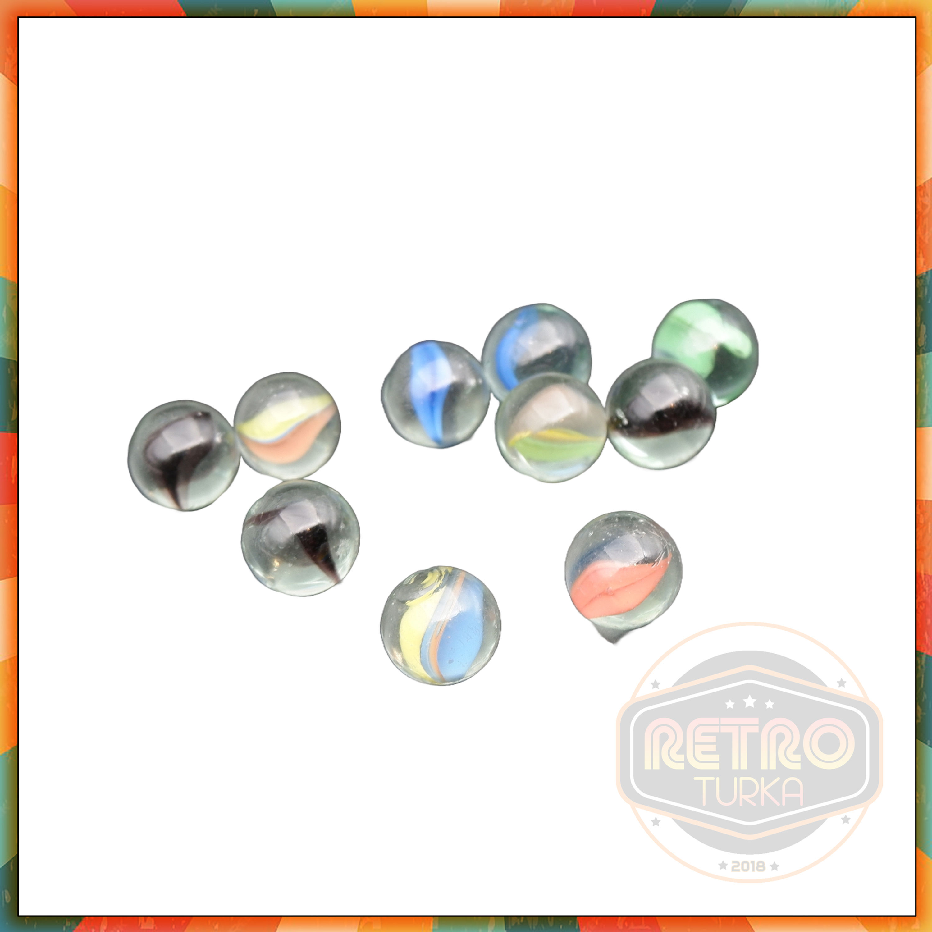 10 Adet 80'ler Üretimi Nostaljik Cam Misket