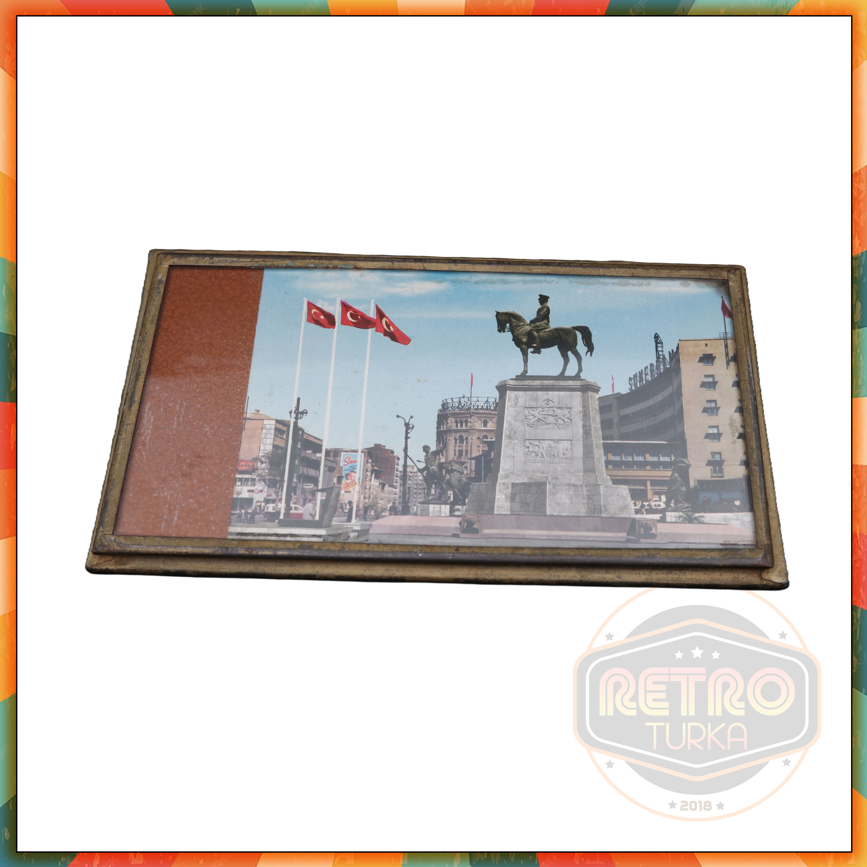 Atatürk Ankara Görselli Pirinç Çerçeveli Ayna