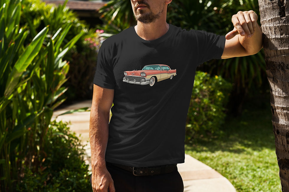 Küçük resim: Klasik Amerikan Arabası Tişört – %100 Pamuk Unisex Retro Tasarım Tshirt