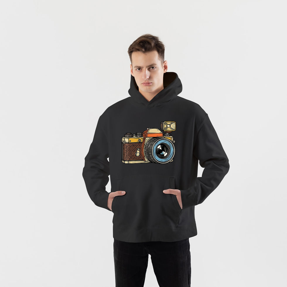 Küçük resim: Antika Kamera Hoodie – Retro Grafik Baskılı Hoodie