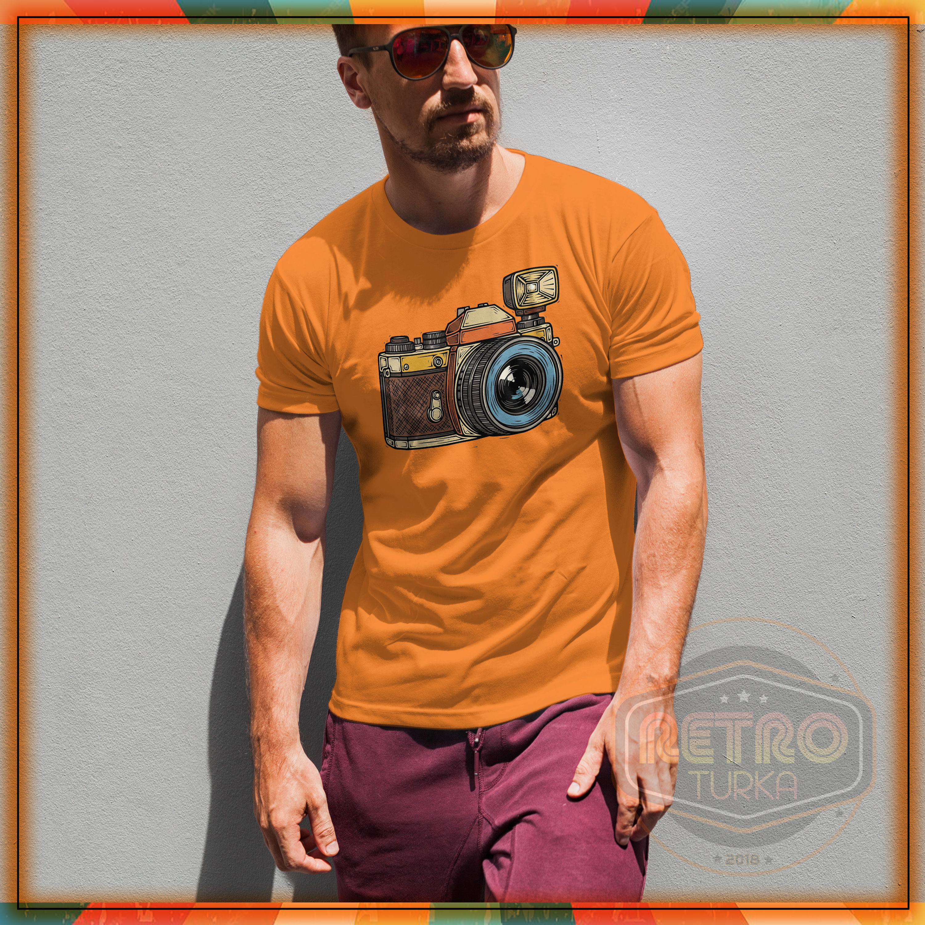 Antika Fotoğraf Makinesi Tişört – %100 Pamuk Unisex Retro Tasarım Tshirt