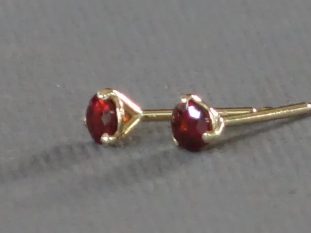 14k Gold Garnet Studs, Small Gold Garnet Studs, 3mm Round Garnet Studs
