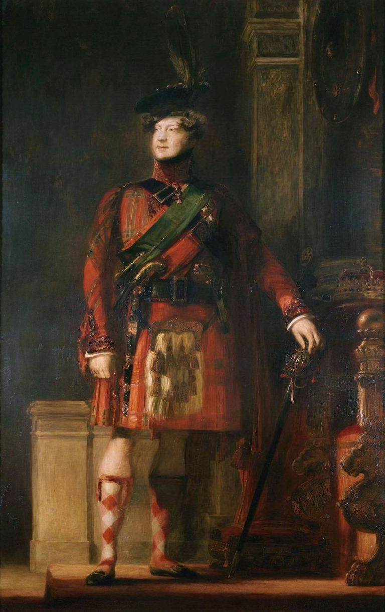 King George IV wearing traditional plaid Highlander kilt