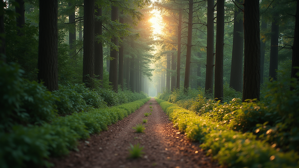 Eye level view of a serene forest pathway