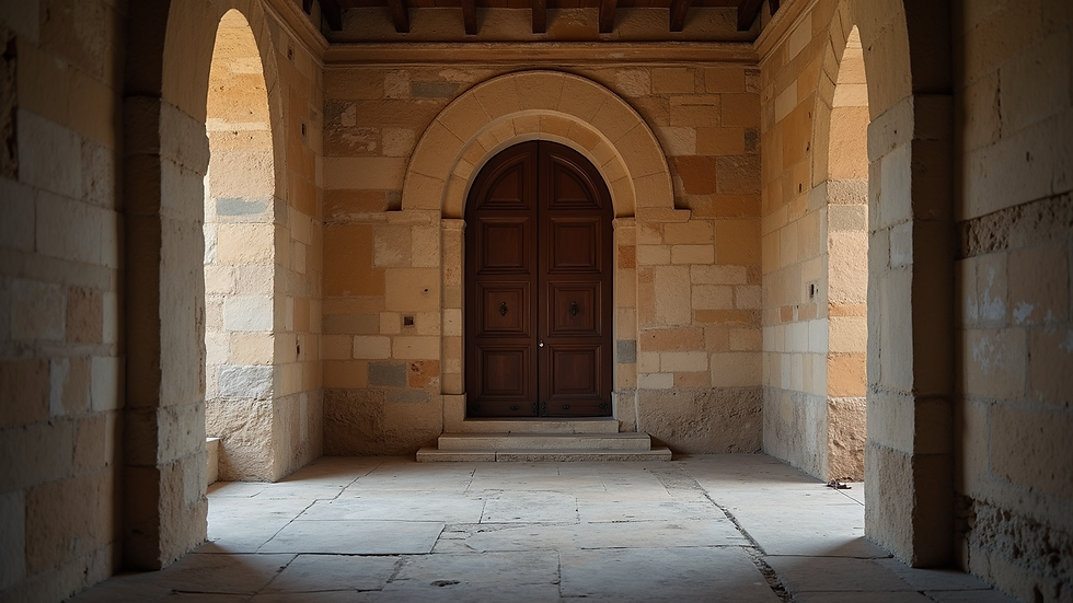Eye-level view of an ancient church doorway