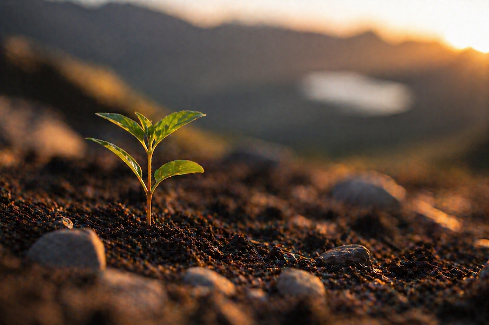 A small green plant sprouting out of soil