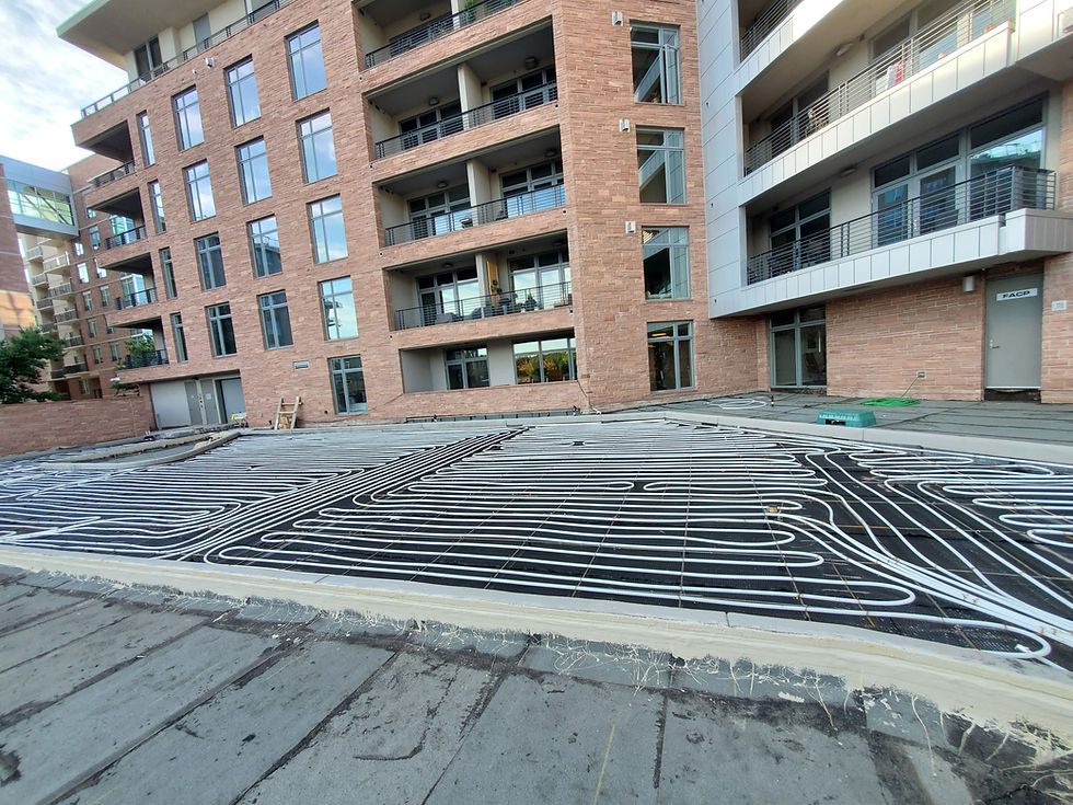 Commercial courtyard snowmelt tubing before the concrete pour in Denver