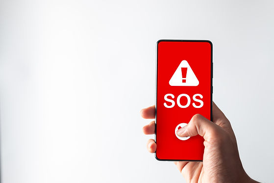 Man got emergency or SOS alert for emergency accident hot line 911 and ambulance concept..