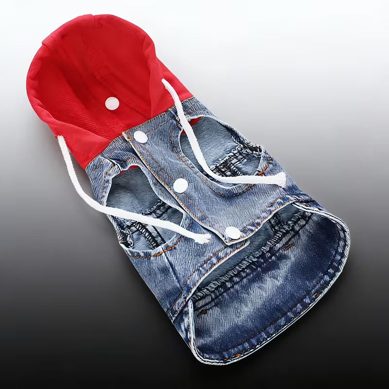 Thumbnail: Denim Pet Clothes for Small Dogs Puppy Jeans Hoodie with Gray Cap Blue Denim Chi