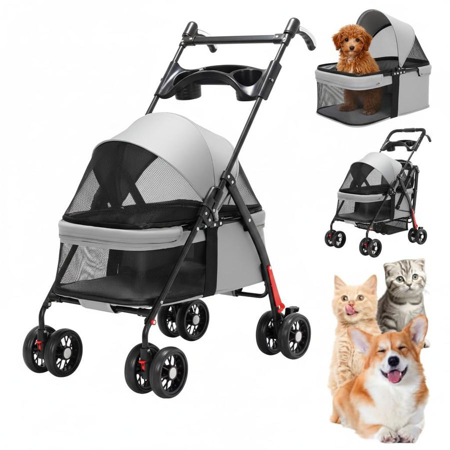 Pet Travel Stroller,Foldable 4Wheel Pushchair for Cats amp Small Dogs,Includes C